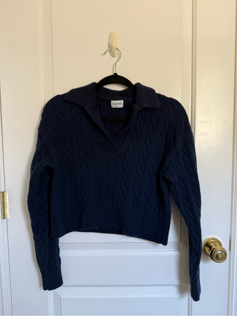Sunday Best Aritzia Navy Cable V-Neck Sweater